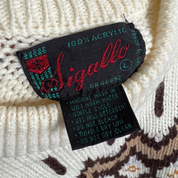|•SIGALLO•| Vintage Cream and Brown Sweater - Vintage Size 'Large' - Picture 3 of 3
